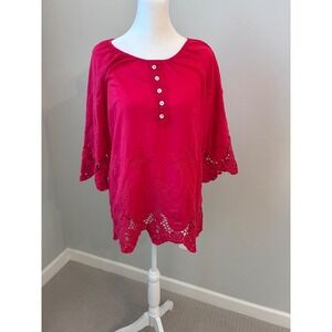 Multiples‎ Womens Top Small Pink Embroidered Crochet Trim 3/4 Sleeve Blouse